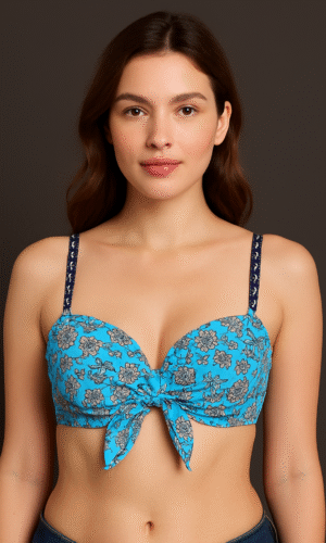 Blue Floral Tie-Front Padded Bra