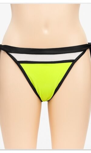Neon Edge Tie-Up Bikini Bottom – Mesh & Leather Trim