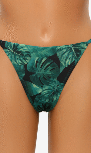 Tropical Green Leaf Tie-Side Bikini Bottom
